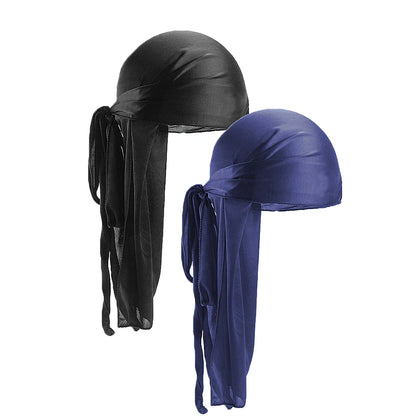2PCS/LOT Unisex Satin Durag - Breathable Silky Long Tail Doo Rag for Men and Women - Pirate Hat, Headband, Turban Bandana Headwear