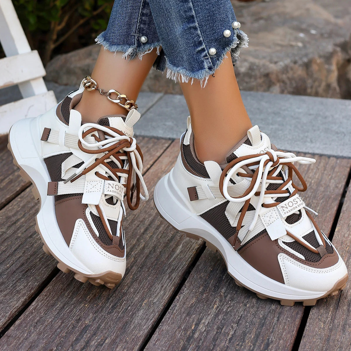 New Women’s Mesh Sneakers - Breathable Platform Lace-Up Casual Outdoor Low Top Shoes, Zapatos De Mujer