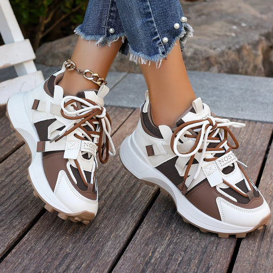 New Women’s Mesh Sneakers - Breathable Platform Lace-Up Casual Outdoor Low Top Shoes, Zapatos De Mujer