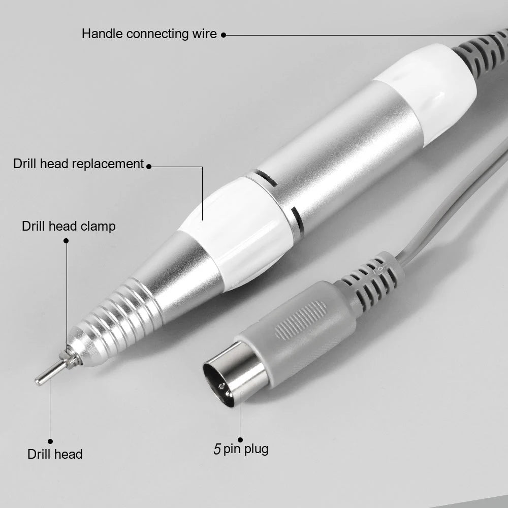 5-Pin Electric Nail Drill Pen Handpiece - Manicure & Pedicure File, Polish and Grinding Machine Accessory