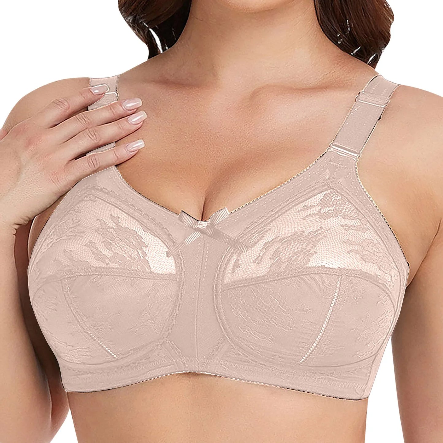 Women's Lace Minimizer Bra - Full Coverage Ultra-Thin Wireless Bra with Adjustable Straps