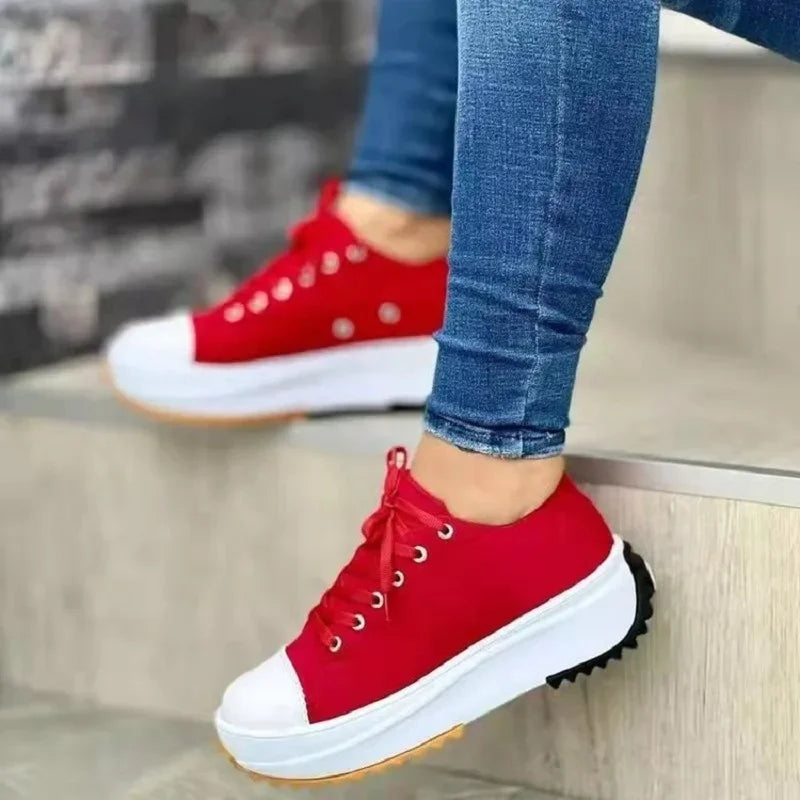 Speedy 2024 Classic White Canvas Shoes - Women's Lace-Up Casual Platform Sneakers