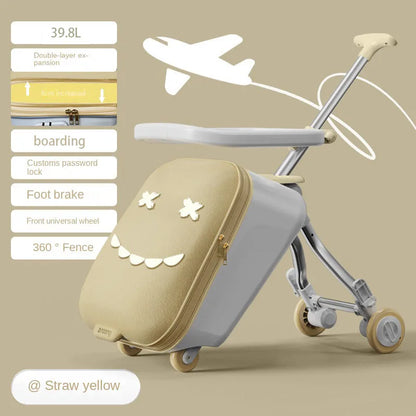 Children's Ride-On Luggage with Brake Wheels – Foldable Trolley Suitcase for Baby, Cabin Carry-On Travel Case
