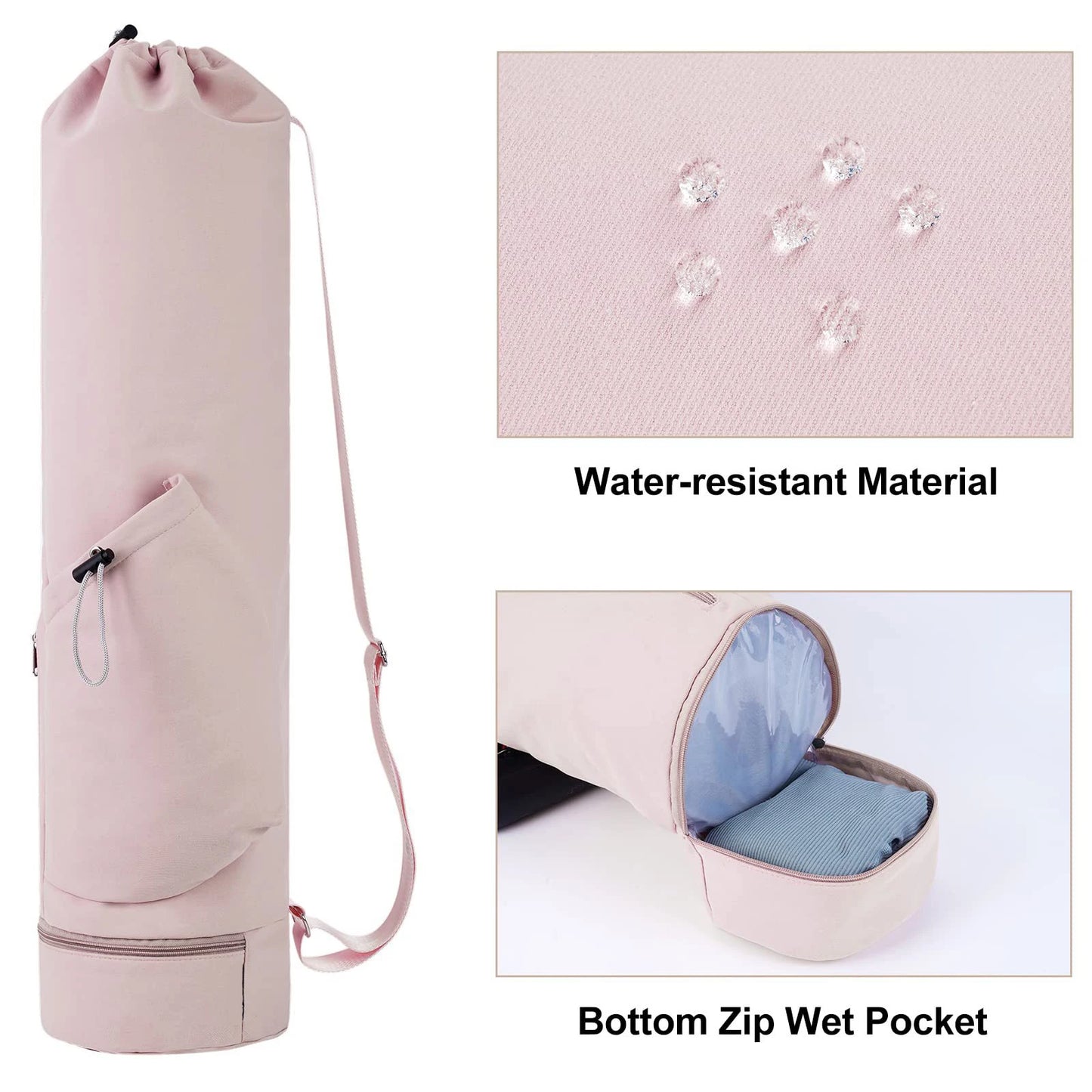 Yoga Mat Bag with Water Bottle Pocket and Wet Storage - Sports Mat Carrier with Shoulder Strap and Multifunctional Compartments