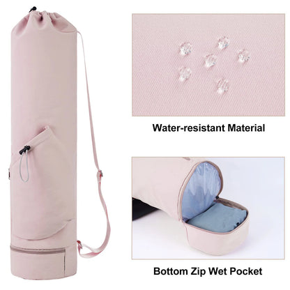 Yoga Mat Bag with Water Bottle Pocket and Wet Storage - Sports Mat Carrier with Shoulder Strap and Multifunctional Compartments