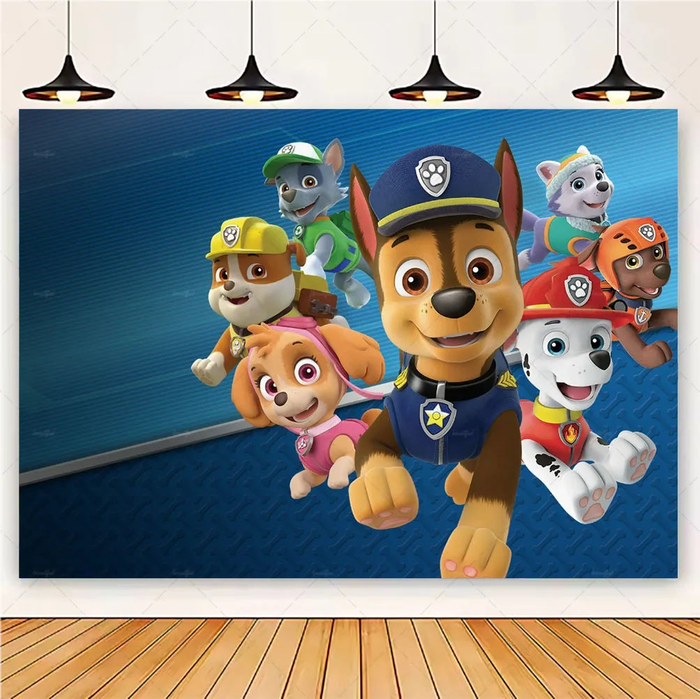 PAW Patrol Cartoon Puppy Birthday Party Backdrop – Animation Theme Decoration Background for Kids Party & Baby Shower Supplies Gift