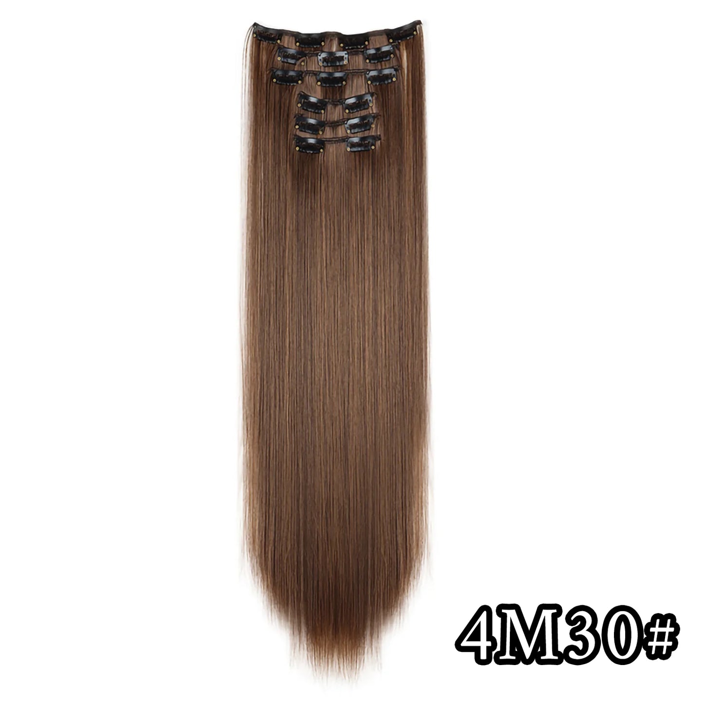 24-Inch 16 Clips-in Hair Extensions – Long Straight Synthetic Blonde & Black Hairpieces, Heat Resistant for Daily Use