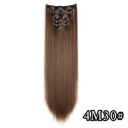 24-Inch 16 Clips-in Hair Extensions – Long Straight Synthetic Blonde & Black Hairpieces, Heat Resistant for Daily Use