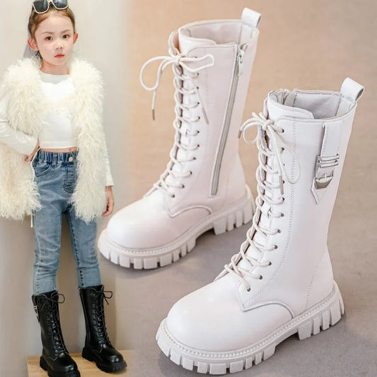Elegant Baby Girl Boots – Casual Autumn/Winter Round Toe, Warm Thick Sole Lace-Up Comfortable Midsole Boots