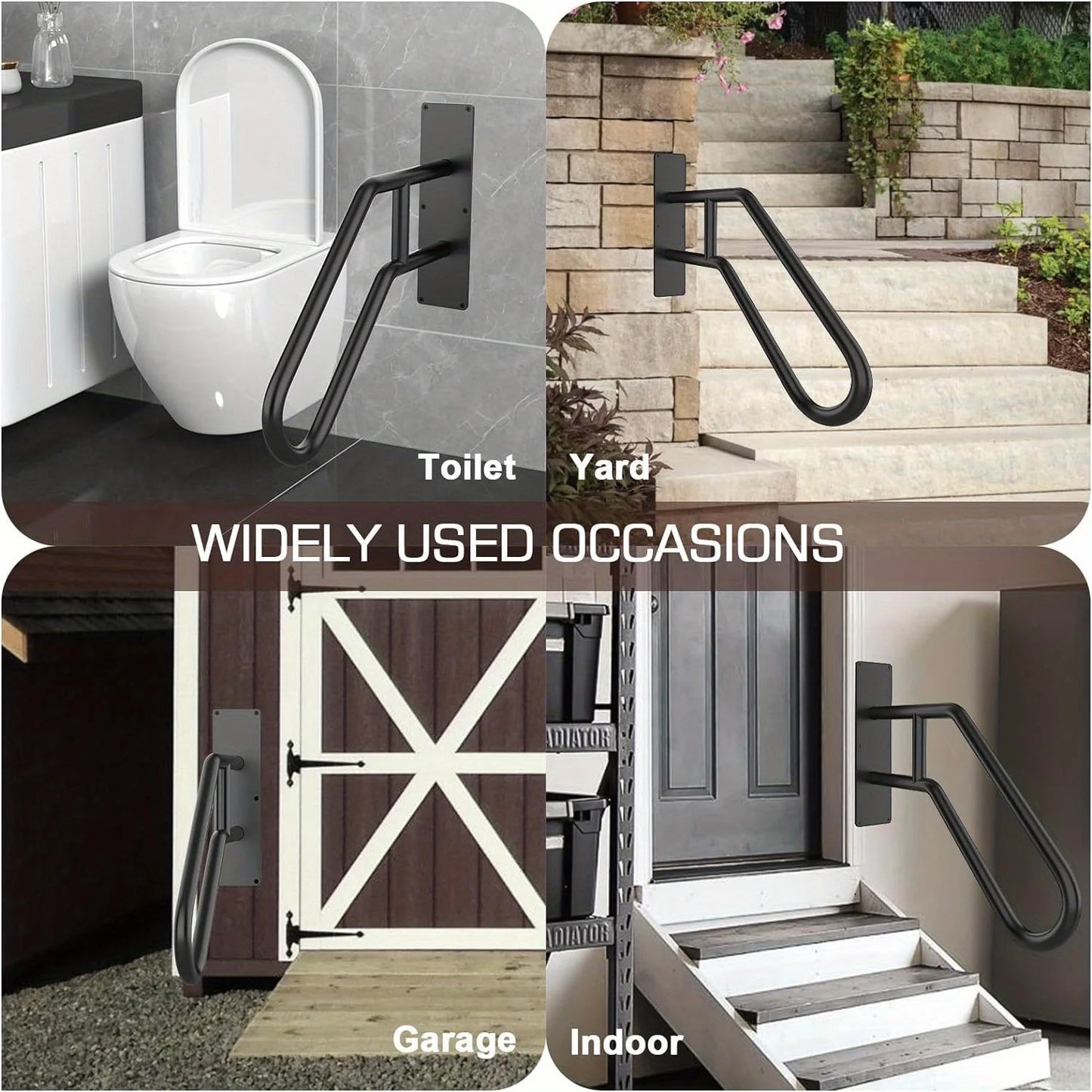 Matte Black U-Shaped Metal Handrail – Wall-Mounted Outdoor Stair Grab Rail, Modern Entryway Safety Railing