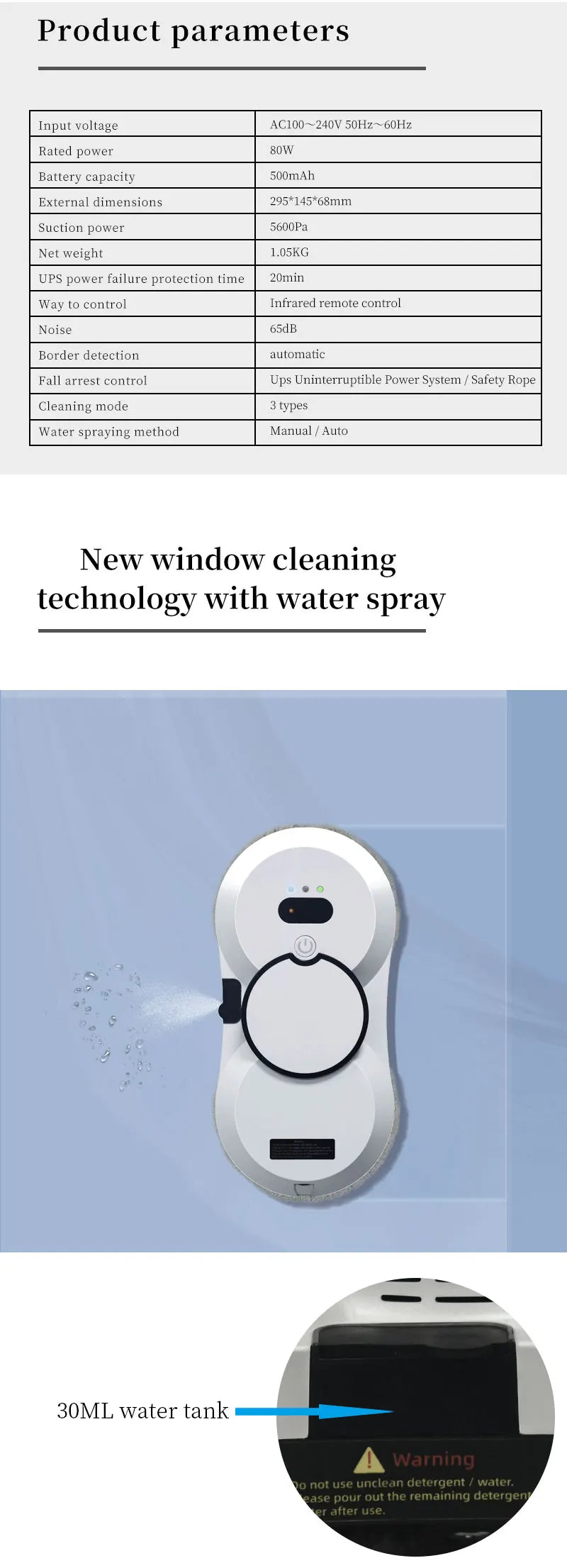 High-Suction 5600PA Window Cleaning Robot with Electric Spray and Fall Prevention - Remote Controlled
