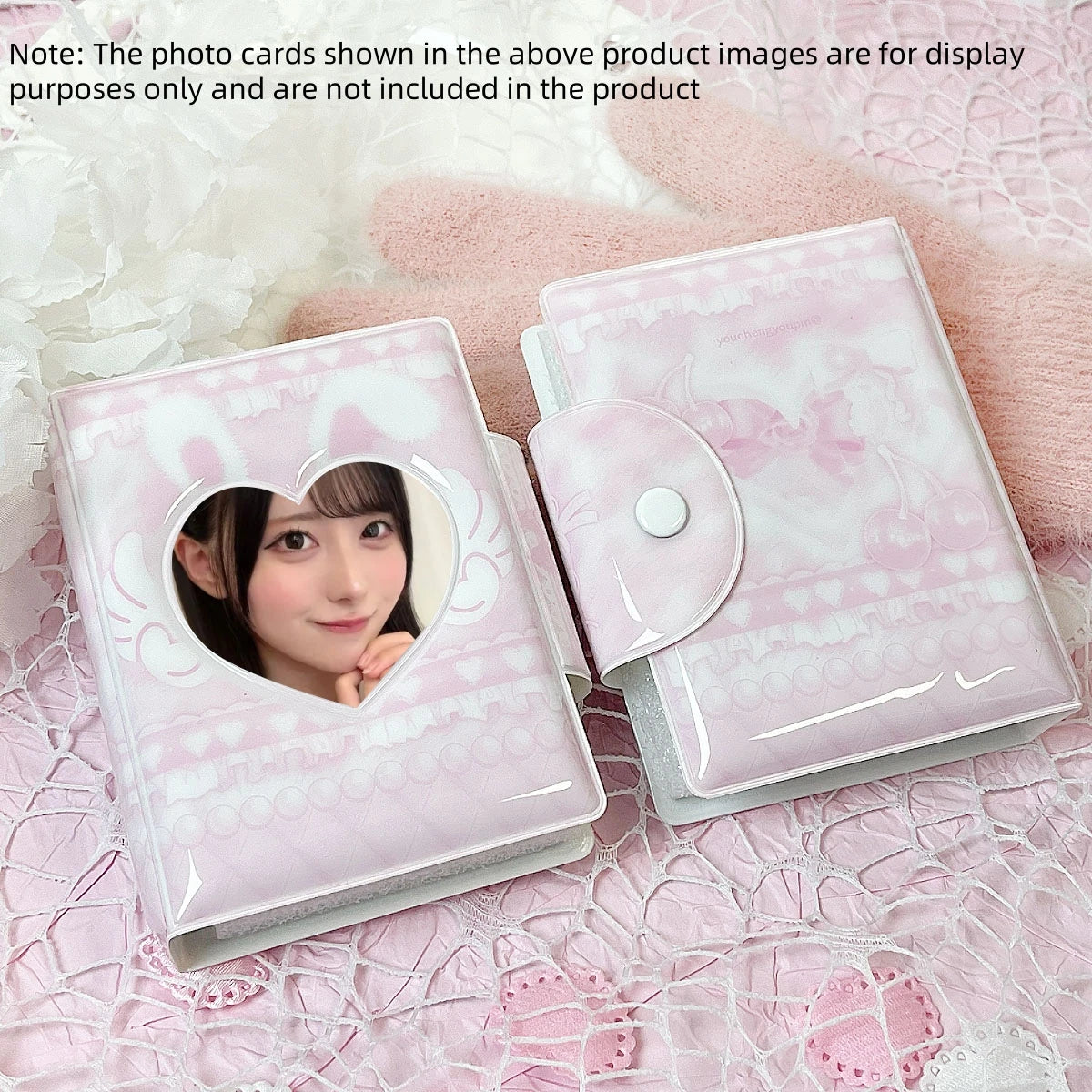 Cute Pink Angel Bunny Photo Card Album - K-Pop 3–3.5 Inch Photocard Storage & Protective Holder