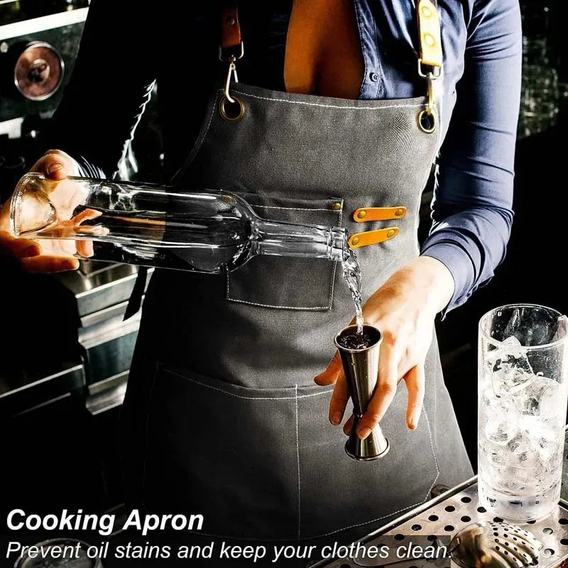 Household Canvas Apron – Oil-Proof Kitchen Cooking Apron with Tool Pockets for Men & Women