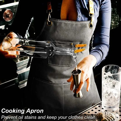 Household Canvas Apron – Oil-Proof Kitchen Cooking Apron with Tool Pockets for Men & Women