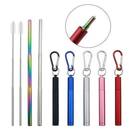 Reusable Telescopic Stainless Steel Straw Set - Collapsible Metal Straw with Cleaning Brush & Carry Case, Portable Drinking Solution