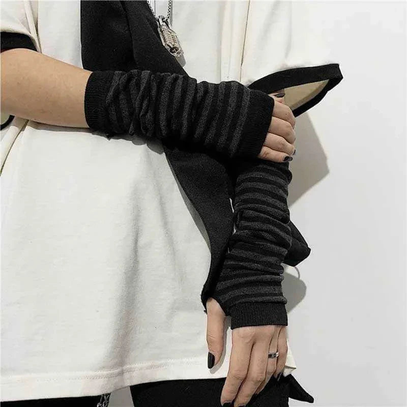 Outdoor Punk Fingerless Gloves – Long Cuff Elbow Arm Warmers, Stretch Hip-Hop Winter Mittens for Men & Women Stylish Streetwear Gloves