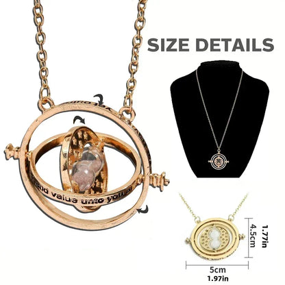 Harry Potter Time-Turner Hourglass Necklace - 360° Rotatable Cosplay Pendant and Unique Mother’s Day Gift