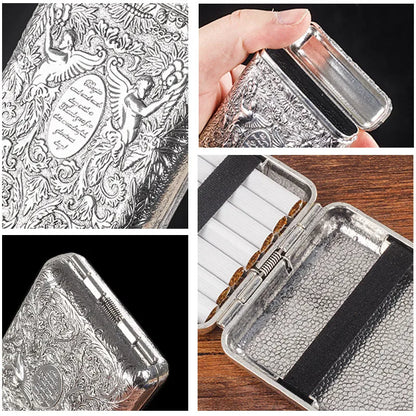Retro Carved Cigarette Case - Luxury Metal Pocket Tobacco Storage Box for 14 Cigarettes, Smoking Accessory Holder