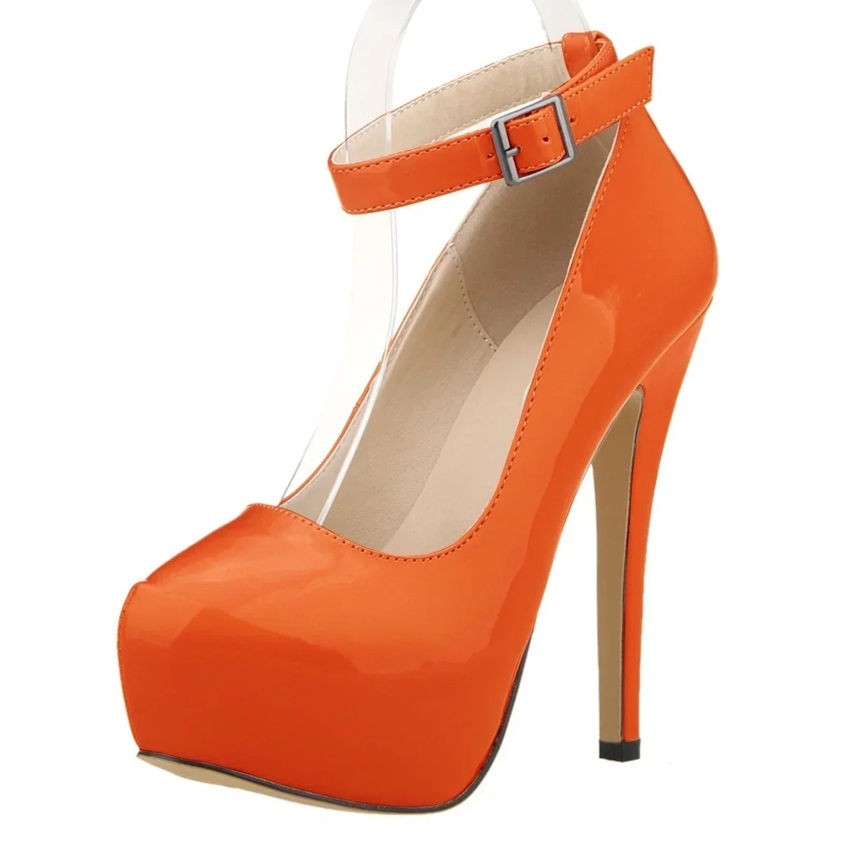 Women’s Patent Leather Stiletto Pumps – 14cm High Heels with Buckle Ankle Strap, Sexy Wedding & Fashion Shoes, Size 44