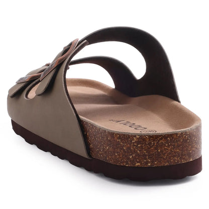 Comwarm Men's Cork Footbed Slide Sandals - Arch Support, Adjustable Buckle & Leather Summer Casual Slides