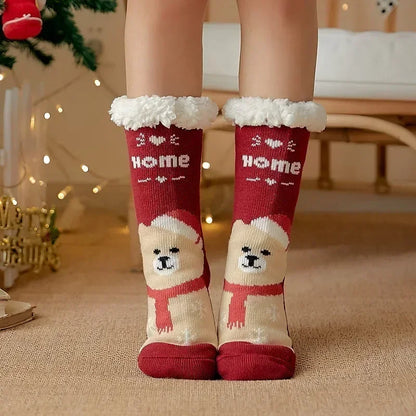 Fuzzy Plush Winter Socks - Warm Non-Slip Snowflake Slipper Socks for Women, Home & Sleeping
