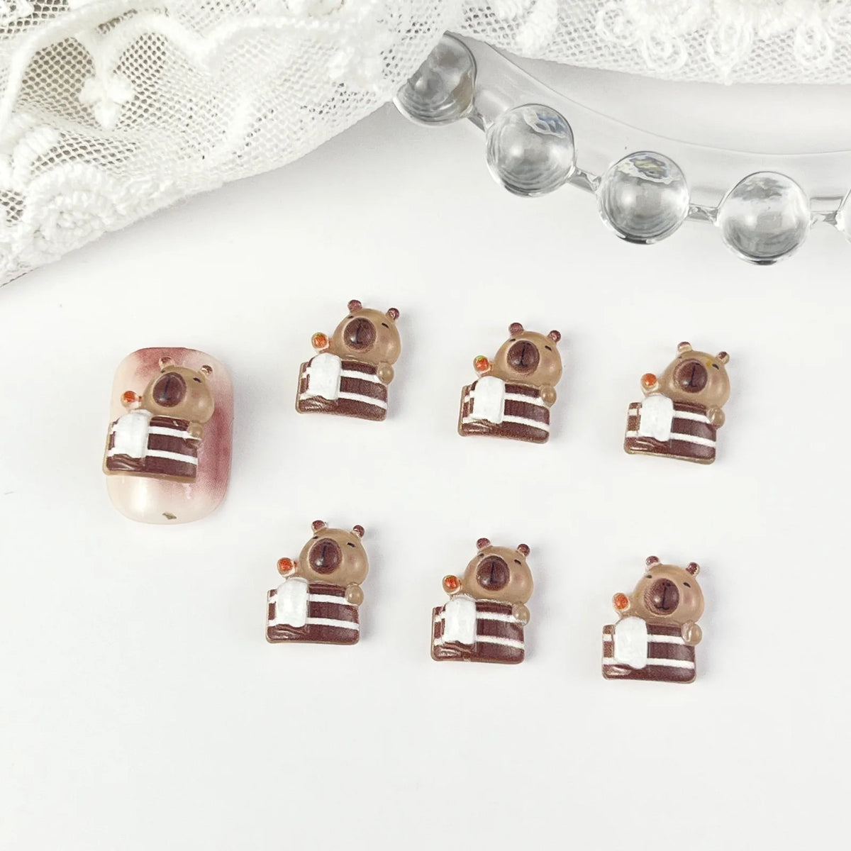 30Pcs 3D Brown Bear Nail Charms - Cute Cartoon Resin Flatback Decorations for DIY Kawaii Nail Art