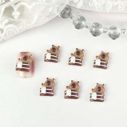 30Pcs 3D Brown Bear Nail Charms - Cute Cartoon Resin Flatback Decorations for DIY Kawaii Nail Art