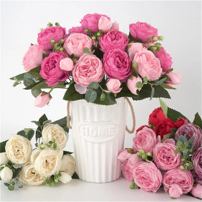 30CM Silk Peony Fake Roses – Artificial Flowers for Affordable New Year's and Christmas Decorations, Perfect for Home, Weddings, and Bridal Bouquets