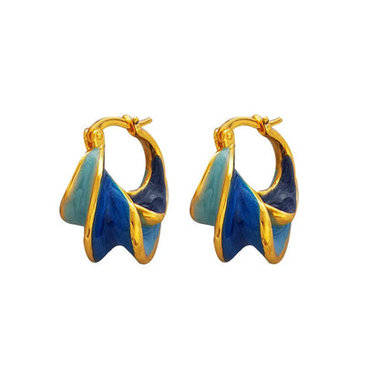 Gold-Plated Enamel Textured Small Hoop Earrings — Statement Hoops for Women, Creative Jewelry Gift