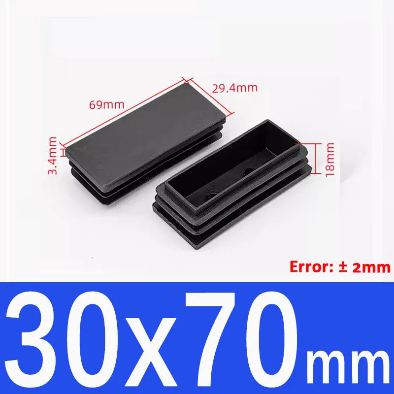 Black Square Tube End Caps - Plastic Blanking Plugs for Furniture, Tables & Chairs 10-100mm
