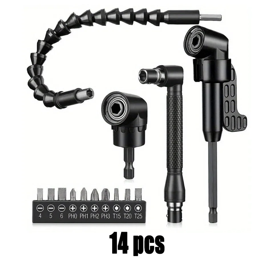 Flexible Drill Extension Kit – 105° Right Angle Drill Adapter with Universal Sleeve, Multi-Size Drill Extender Tool for Tight Spaces