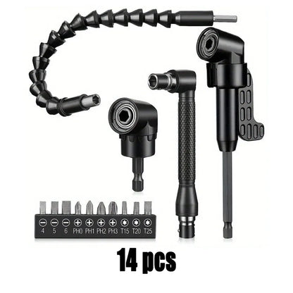 Flexible Drill Extension Kit – 105° Right Angle Drill Adapter with Universal Sleeve, Multi-Size Drill Extender Tool for Tight Spaces