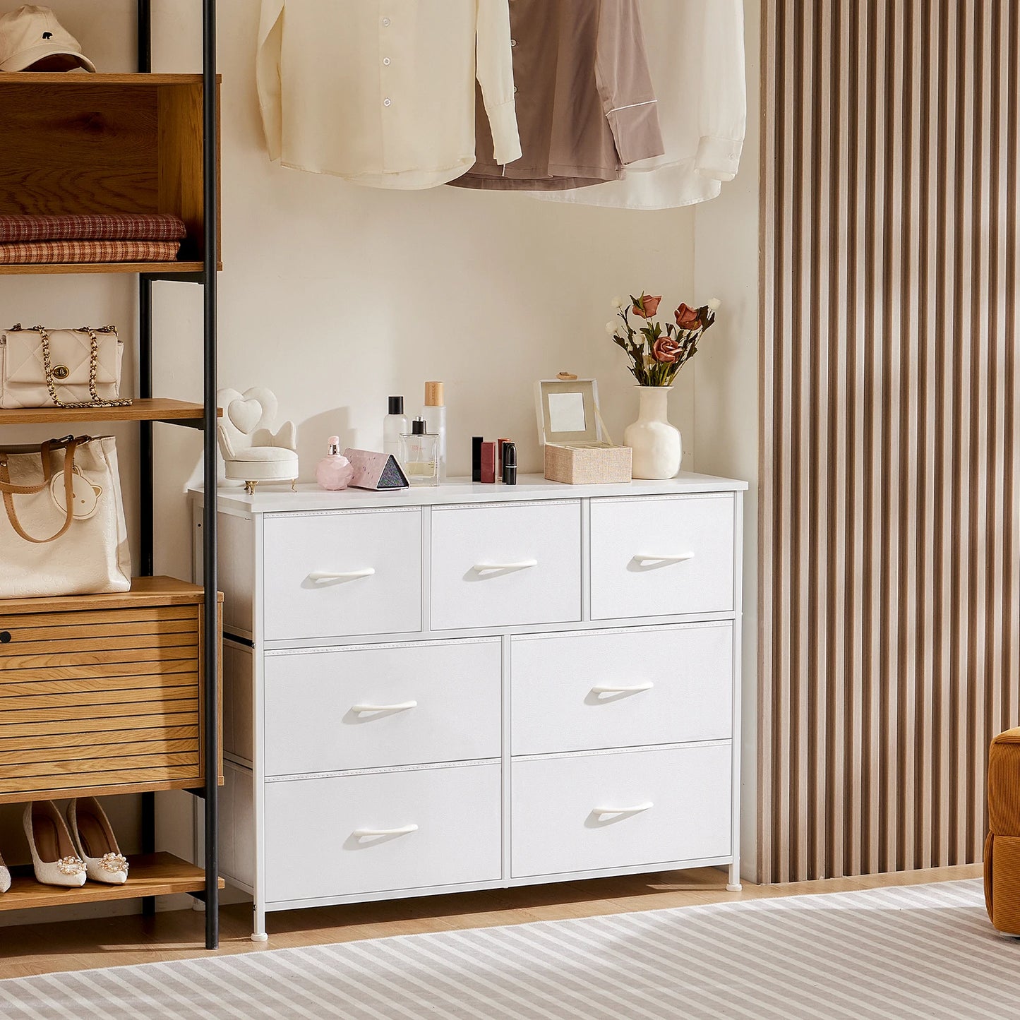 White Wardrobe Closet with 5/7/10 Fabric Drawers – Bedroom Storage Chest Cabinet Furniture