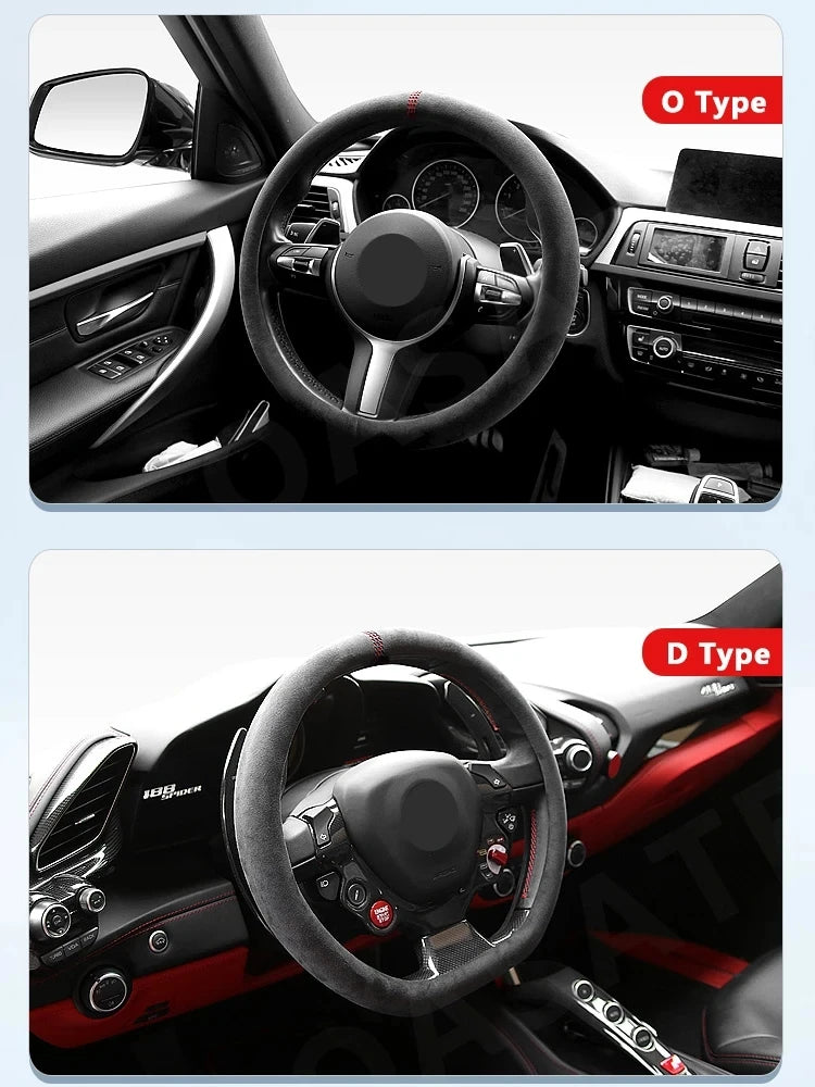 All-Season Suede Steering Wheel Cover — Ultra-Thin, Non-Slip, Breathable Fit for Round & D-Shaped Wheels