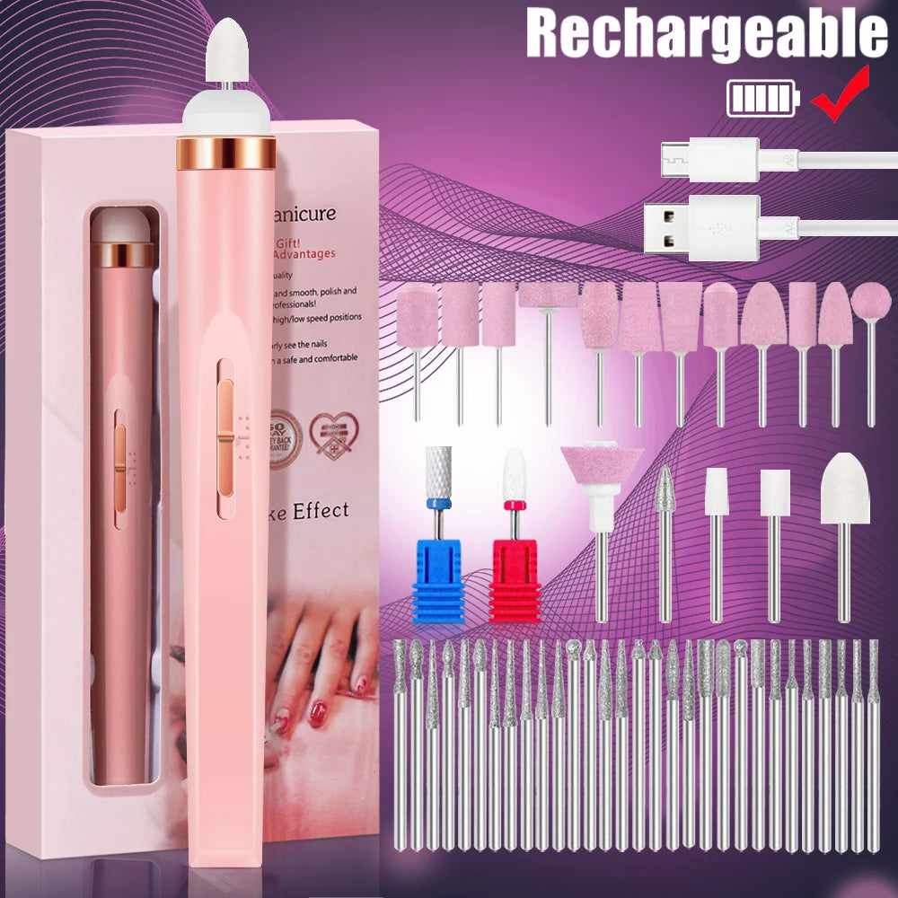 YIKOOLIN 5-in-1 Electric Nail Drill - USB Rechargeable Portable Manicure & Pedicure Kit