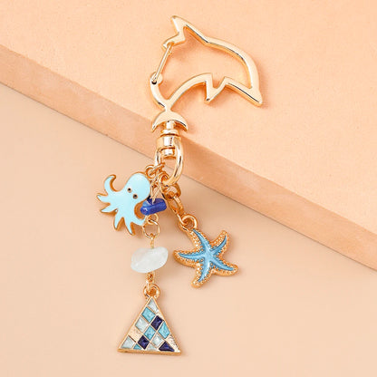 Summer Beach Shell Keychain – Octopus and Starfish Marine Life Pendant for Women, Girls, Handbag Decor, and Gifts