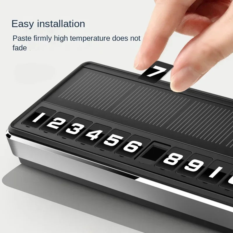 Solar LED Car Phone Number Plate — Hidden Temporary Parking Card with Multi-Number Display