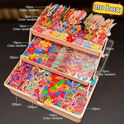 555Pcs Girls Hair Accessories Set - Colorful Butterfly Clips Elastic Bands & Hair Ties for Daily Ponytails and Styling
