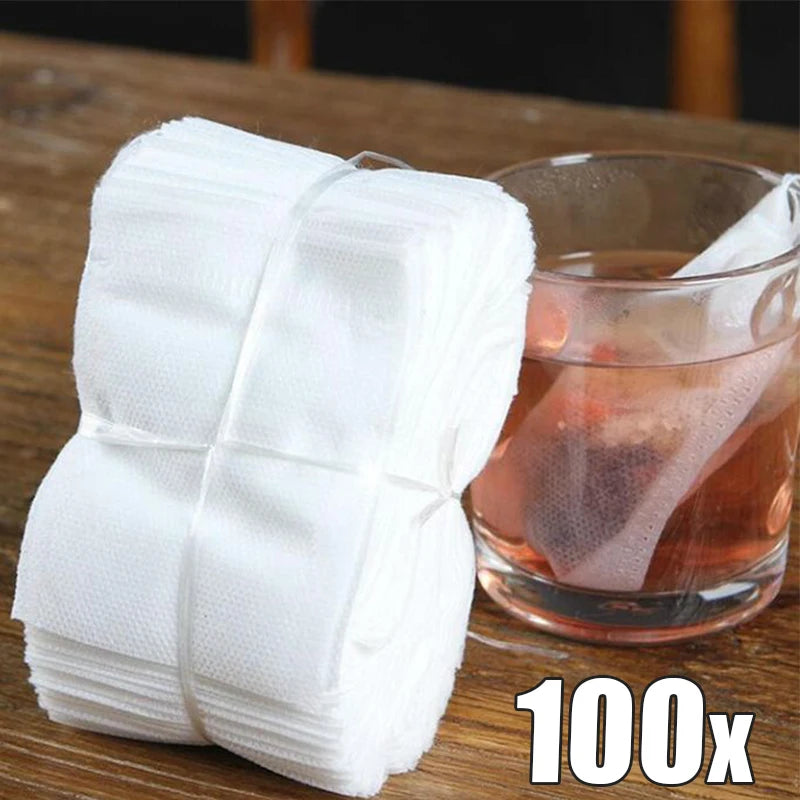 50/100PCS Disposable Tea Filter Bags - Non-Woven Empty Tea Infuser Pouches with String