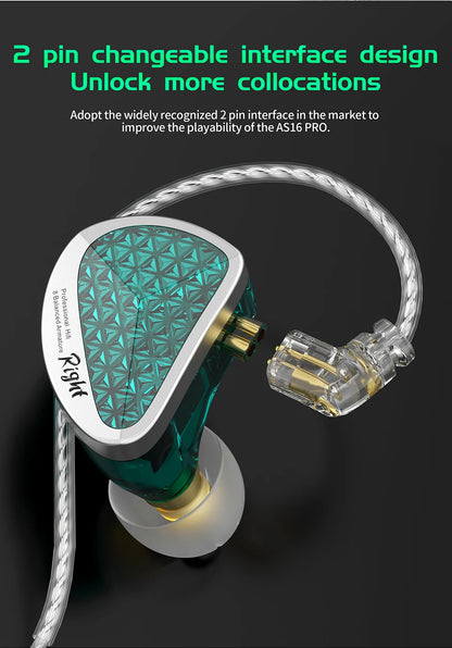 KZ AS16 PRO Wired In-Ear Headphones – 8BA Balanced Armature Earbuds with Microphone for MP3 & HiFi Bass Music