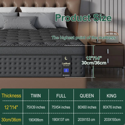 12-Inch Memory Foam Hybrid Mattress - Medium-Firm Pocket Spring Mattress in a Box for Twin, Full, Queen & King Beds