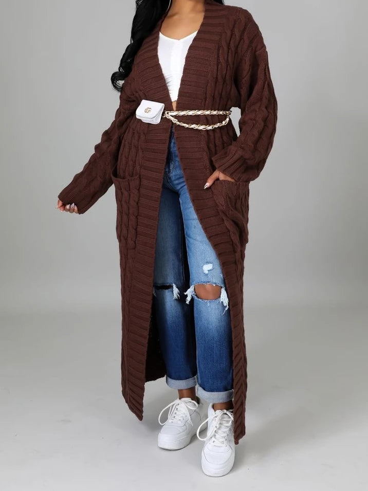 Knit Cardigan for Women – Long Green Crochet Jacket, Loose Long Sleeve Autumn/Spring Winter Sweater, 2023 Warm Jumper Coat