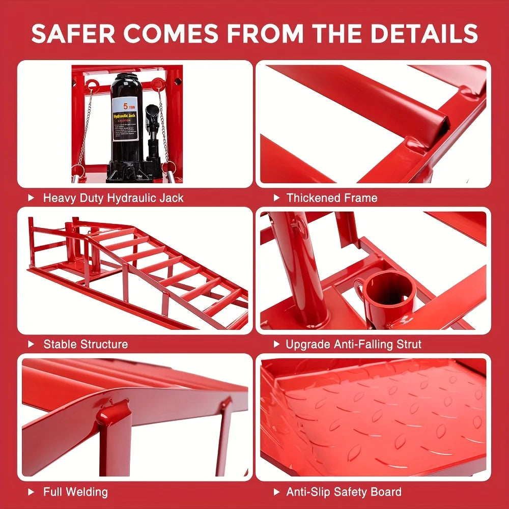 2PCS Heavy Duty Hydraulic Car Ramps - 11000LBS Floor Jack Lift Ramps for Oil Changes, Trucks & Garage Auto Repair