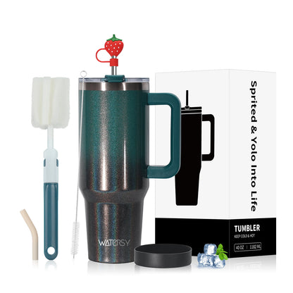 WATERSY 30oz/40oz Stainless Steel Insulated Tumbler with Handle & Straw – Large Capacity Thermal Travel Mug for Coffee & Cold Drinks