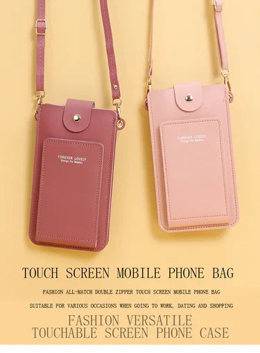 Women's Soft Leather Wallet Crossbody Bag – Touch Screen Phone Purse with Shoulder Strap
