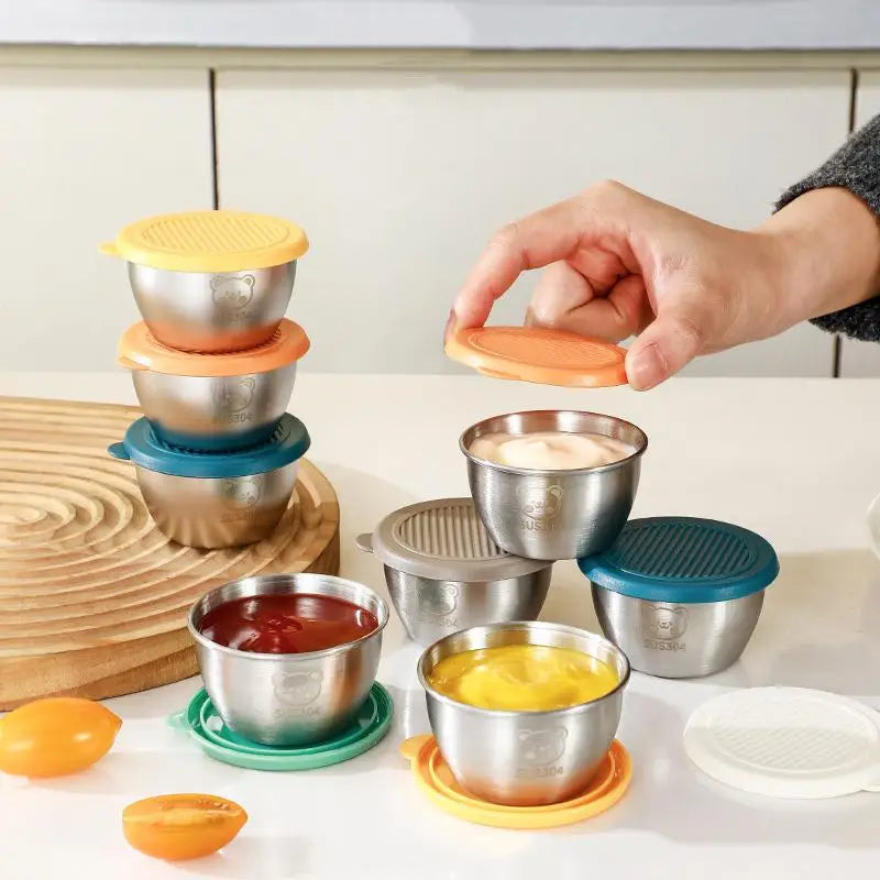 1/6-Piece Stainless Steel Salad Dressing Containers – 80ml Leakproof Cups with Silicone Lids for Lunch & Picnic