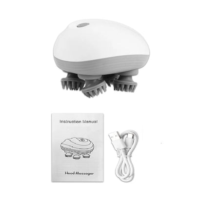 Electric Head Scalp Massager — 4 Kneading Heads for Hair Growth, Deep Tissue Relaxation & Pet Use
