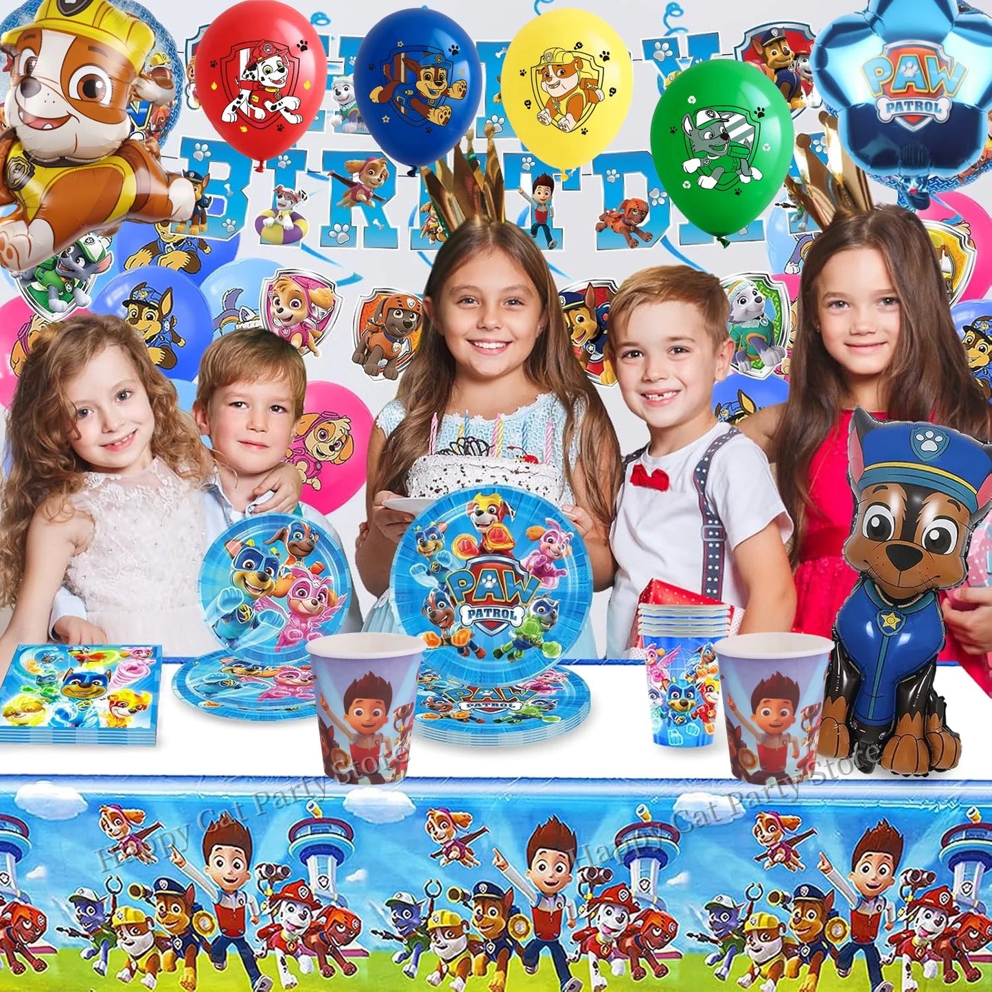 PAW Patrol Birthday Party Supplies Set – Tablecloth, Plates, Cups & Balloons Kids Party Decor for Birthday, Baby Shower & Favors
