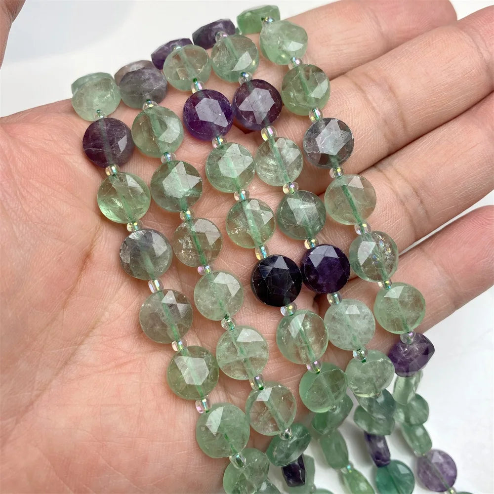 10mm Natural Gemstone Beads - Flat Round Faceted Crystal Jade Loose Beads for DIY Necklace & Bracelet Jewelry Making
