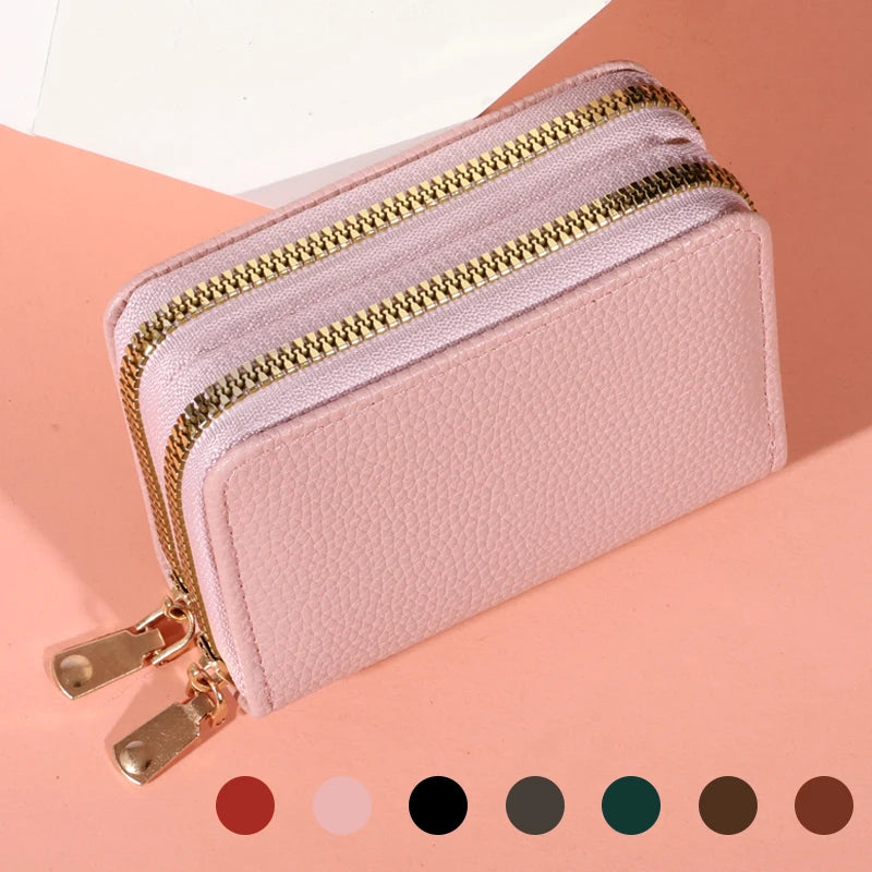 Women’s Zipper Short Purse – Lychee Pattern, Large Capacity Multi-Card & Coin Holder